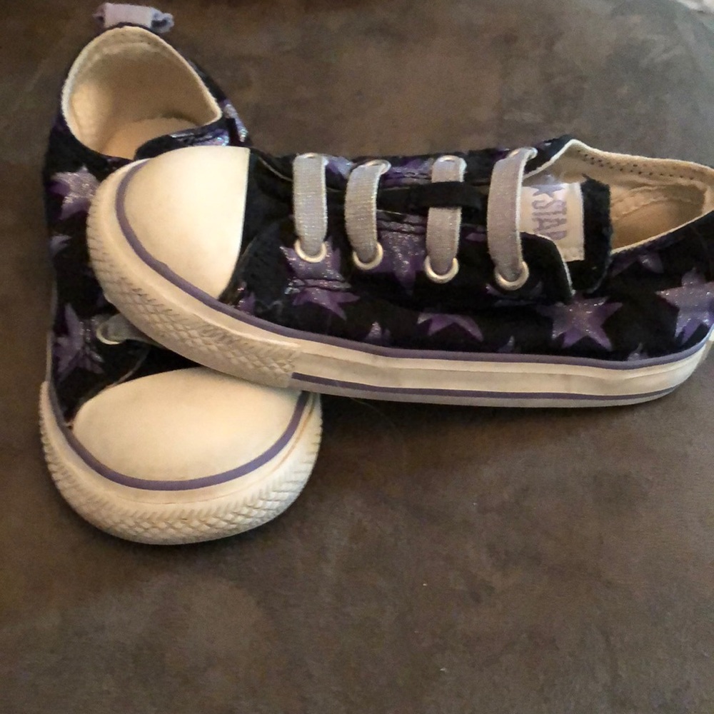 Converse size 8 black with purple glitter stars